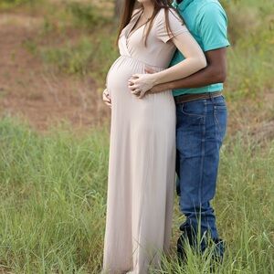 Mother Bee Maternity Light Mocha Shortsleeve Maxi Dress size medium style MBRT44